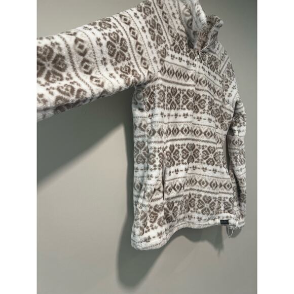 NWOT Eddie Bauer 1/4 Zip Fleece White & Tan Print Medium - Picture 4 of 8